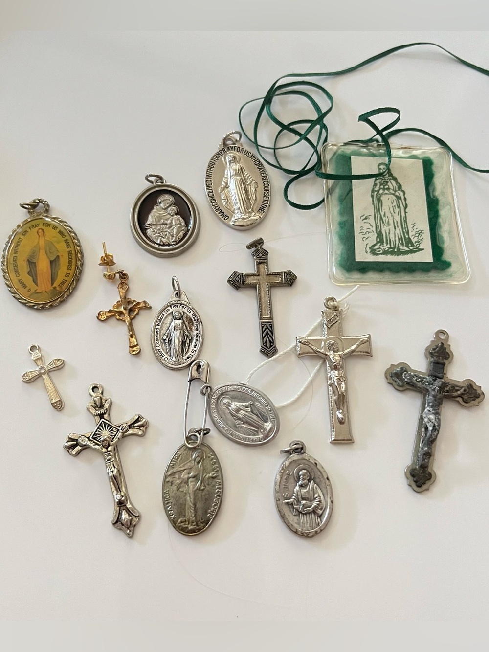 Vintage Catholic Religious Medals Saints Crucifix Jewelry Lot
